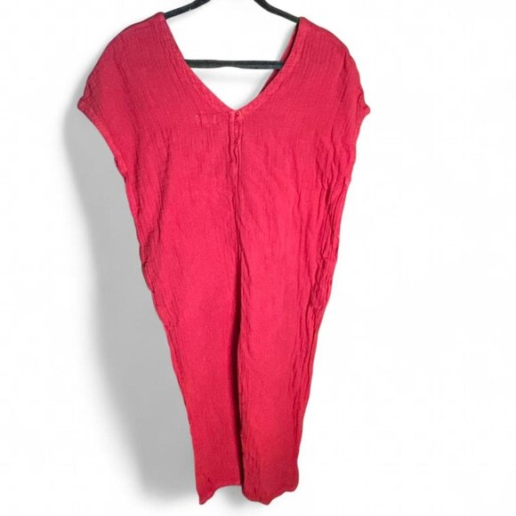 Pact Organic Cotton Coastal Double Gauze Tie Waist Crop Jumpsuit Red SZ Medium - Picture 3 of 6